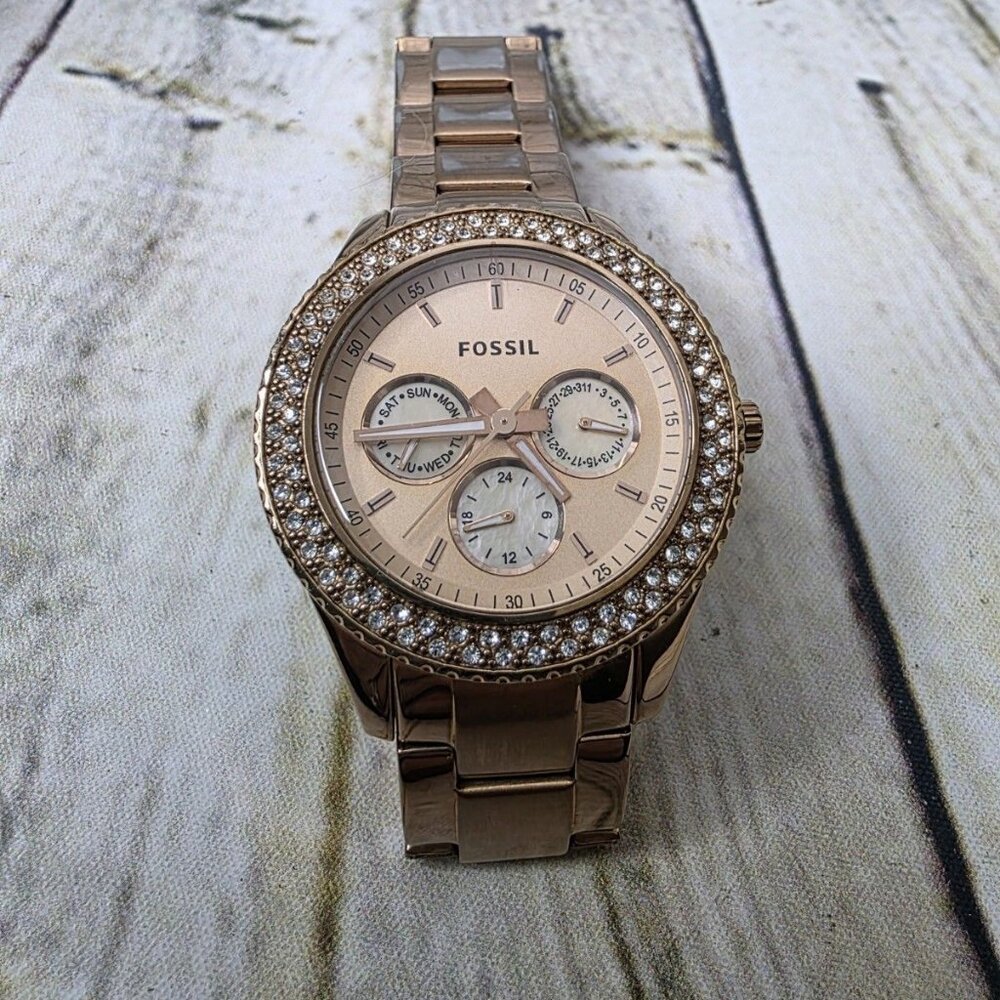 Fossil Mens Retro Watch ES3003 Rose  Stainless Steel Works Needs Battery w Box